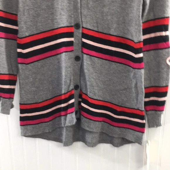 Democracy Gray Striped Flower Applique Cardigan - Picture 2 of 13